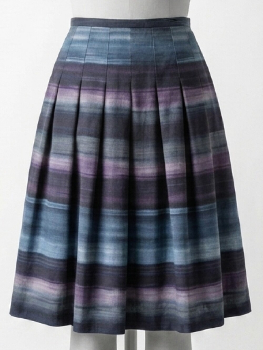 LOFT Watercolor Ombre Striped Pleated Skirt Blue Purple Gray 2P Soft Pleats - Picture 1 of 8
